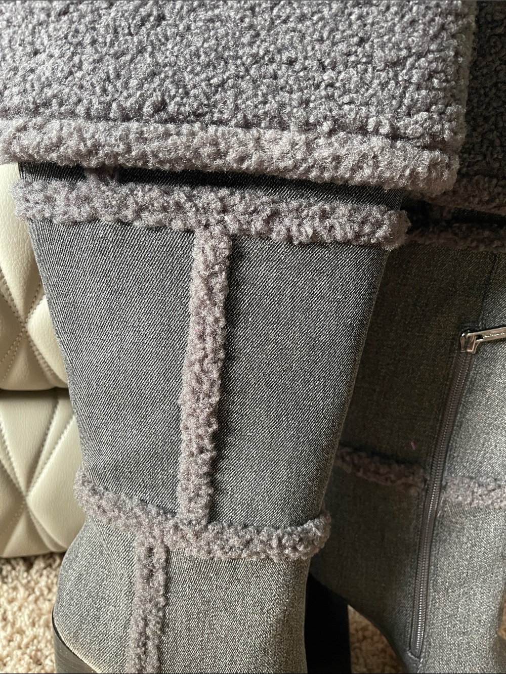 Jessica Simpson Gray Shearling-Trim Knee Boots - Picture 3 of 15